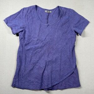 Flax Top Womens L 100% LInen‎ Tunic Blouse Purple Scoop Neck Bohemian